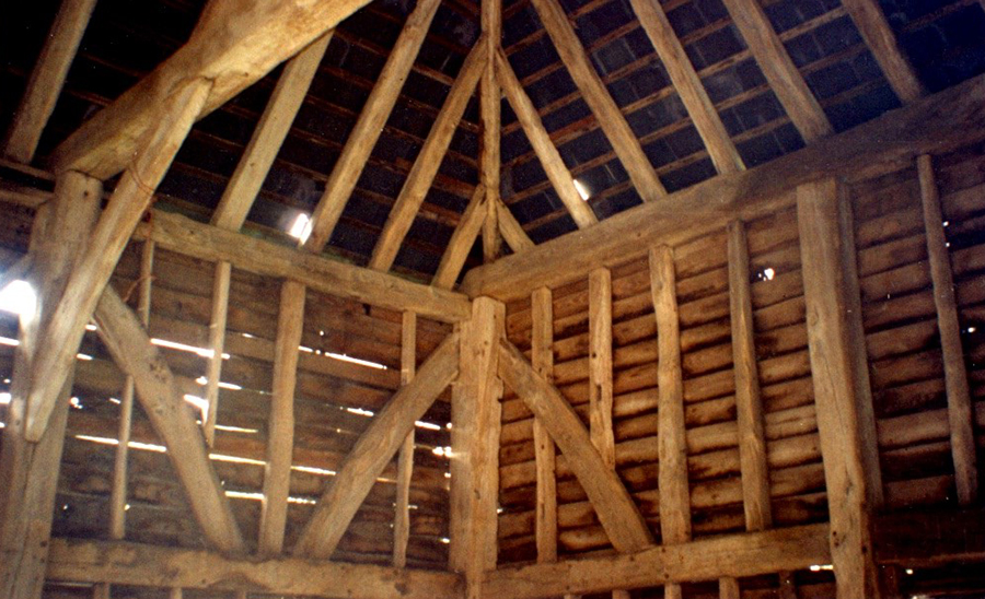 15th century Wealden barn for sale, currently situated in Ashurst Wood